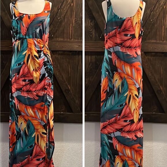 Colorful Print Scoop Neck Sleeveless Bodycon Beach, Long Dress stretches 1XL - Picture 2 of 10